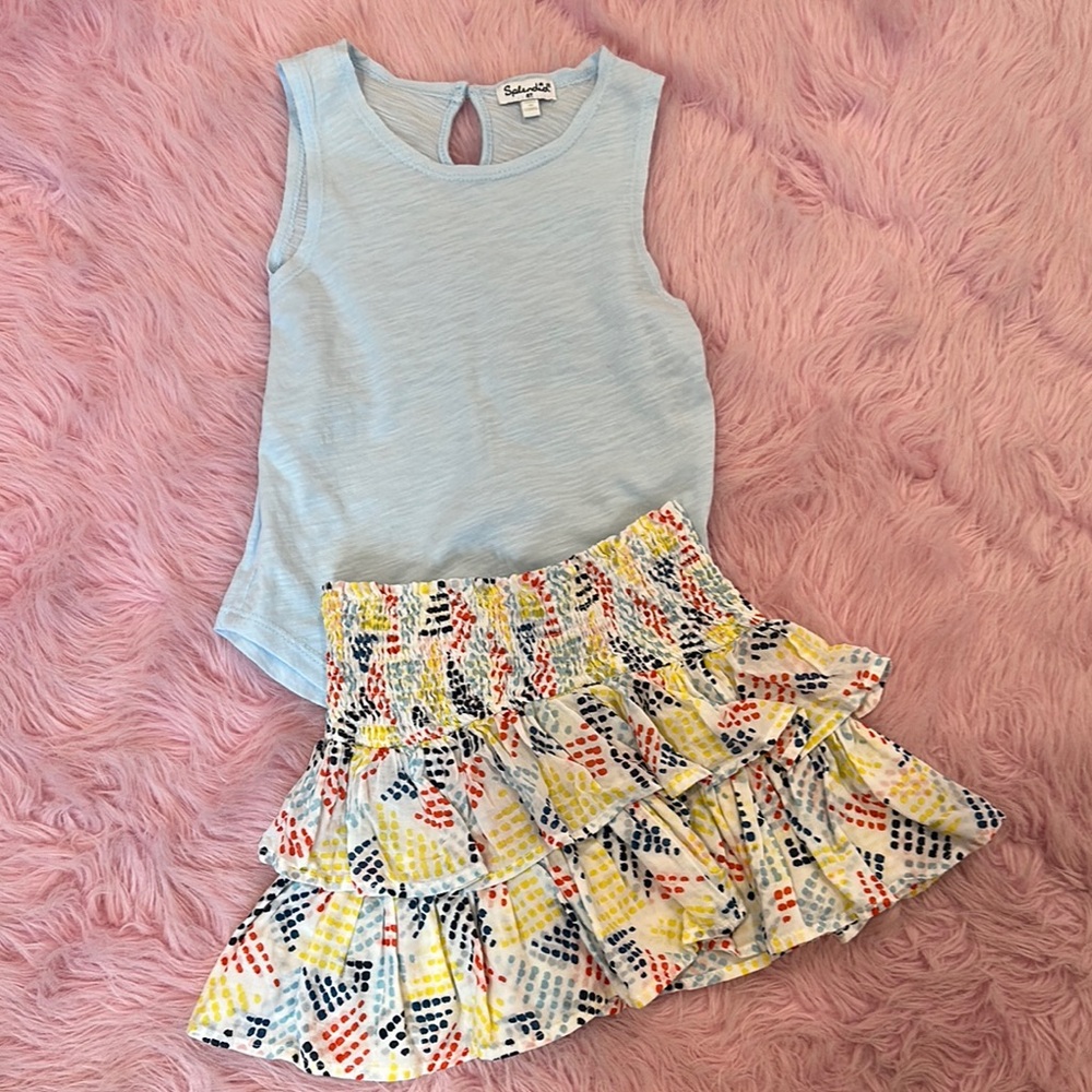 Splendid Baby Blue Sleeveless Top and Colorful Ruffled Skirt Set